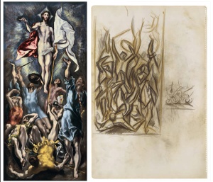 El Greco, La Resurrección de Cristo (h.1600) y J.Pollock, Sin título (h. 1937-39). (Fotos: museodelprado.es)
